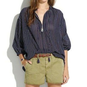 Madewell Openview Tunic Dotted Line Navy Blue White Blouse Cotton Small